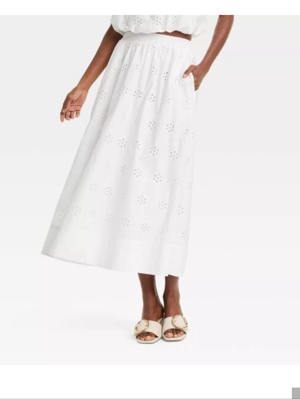 A New Day Women's Eyelet A-Line Midi Skirt in White